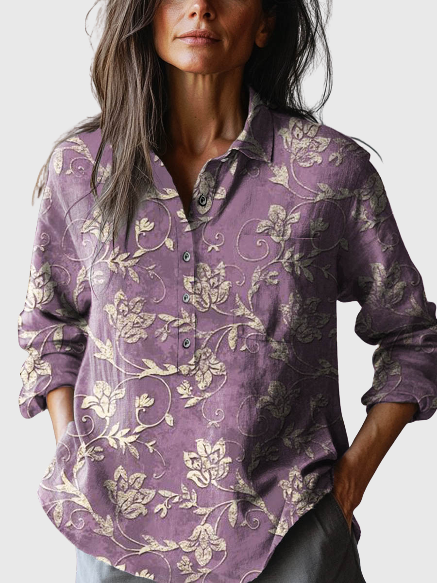Lexi - Floral Besticktes Leinenhemd