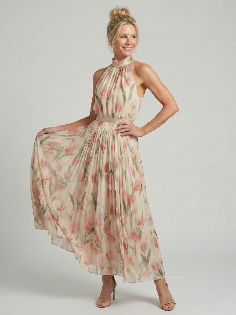 Aurelle - Halter-Neck Blumenkleid Midi