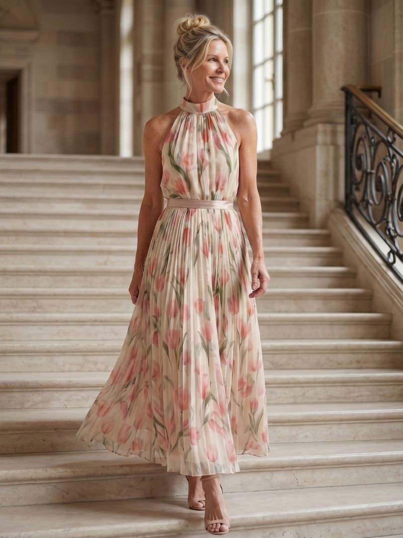 Aurelle - Halter-Neck Blumenkleid Midi