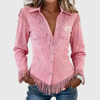 Katherine │ Fransen Wildleder Bluse mit Knöpfen