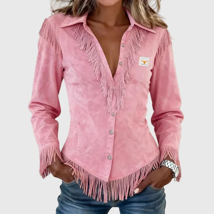 Katherine │ Fransen Wildleder Bluse mit Knöpfen