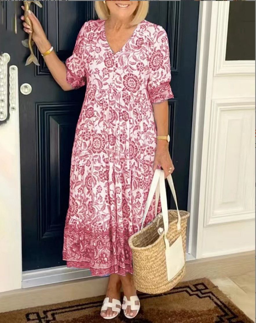 Cathy - Elegantes Blumenkleid mit V-Ausschnitt