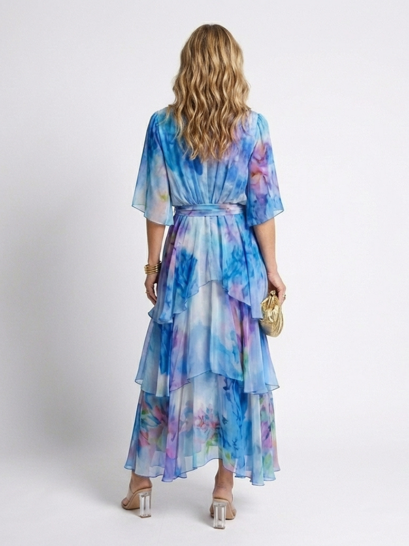Calista - Durchsichtiges, geschichtetes V-Ausschnitt Maxikleid