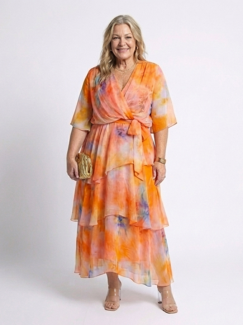 Calista - Durchsichtiges, geschichtetes V-Ausschnitt Maxikleid