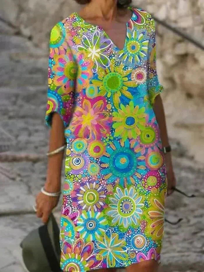 Nira - Lebhaftes Blumenkleid Midi