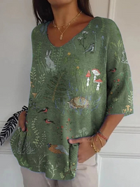 Margaret - Bedruckter Pullover mit Wald- und Tiermotiv für Damen