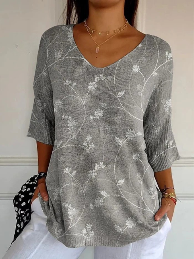 Braun - Damen Vintage Floral Kunst Casual Pullover Strick