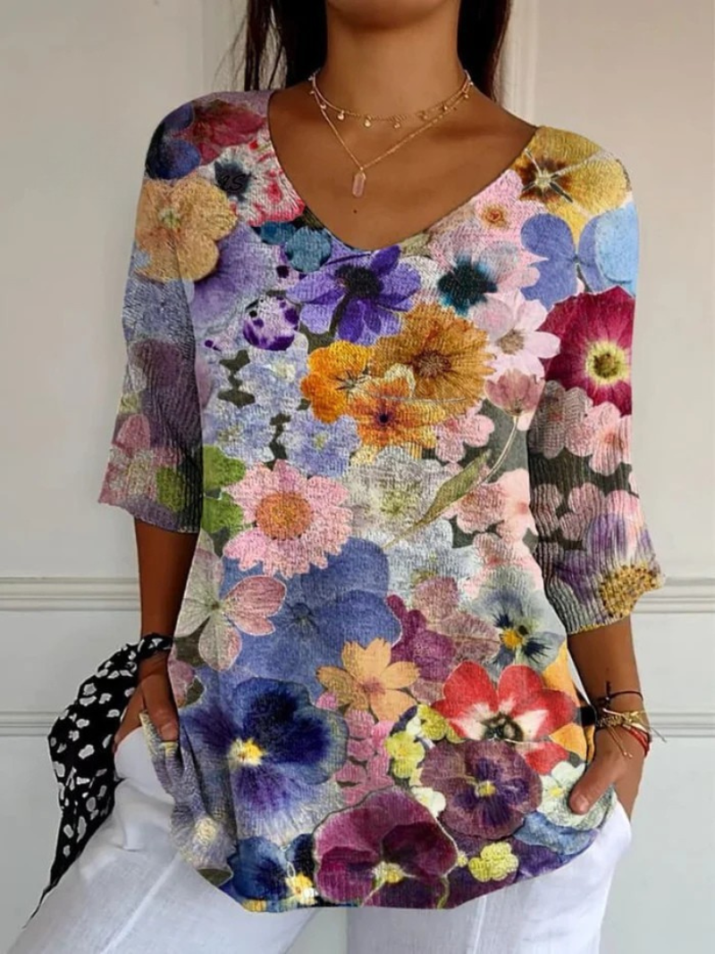 Martinez - Damen Vintage Hübsches Floral Kunstdruck Pullover Strick