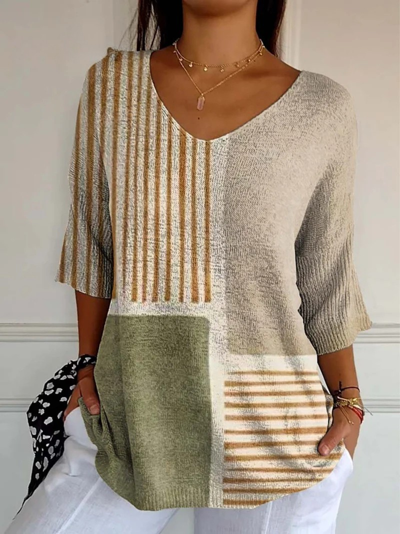 Nevaeh - Damen Abstract Geometric Pattern Kunstdruck Strickpullover