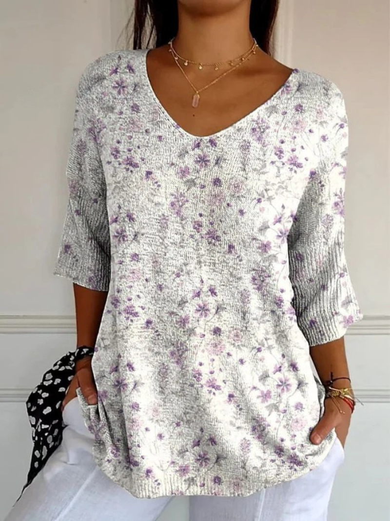 Sadie - Damen Vintage Blumen Kunst Casual Pullover Strick