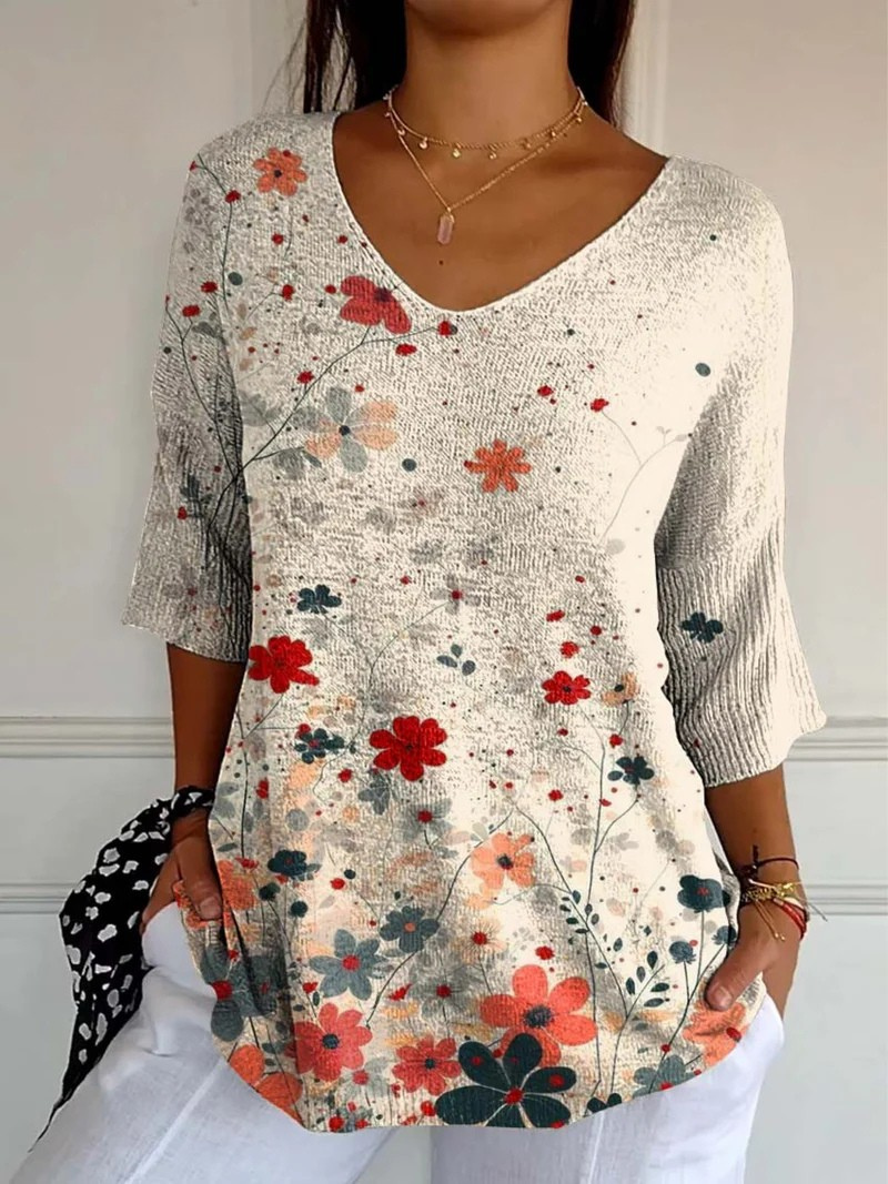 Athena - Damen Vintage Blumenmuster Kunstdruck Lässiger Strickpullover