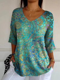 Alexandra - Damen Retro Kunstdruck Freizeit Pullover Strick