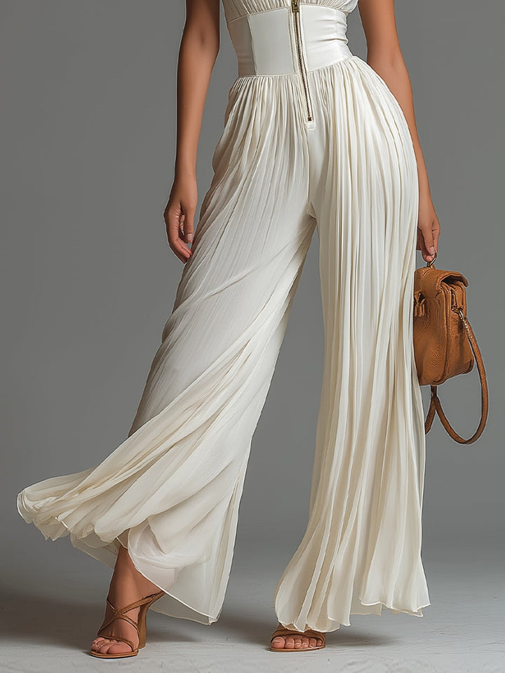 Sofia - Jumpsuit Weisser Faltenchiffon