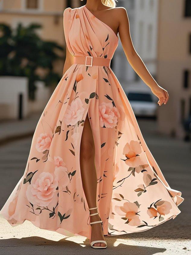 Julie - Florales One-Shoulder Maxikleid aus Chiffon
