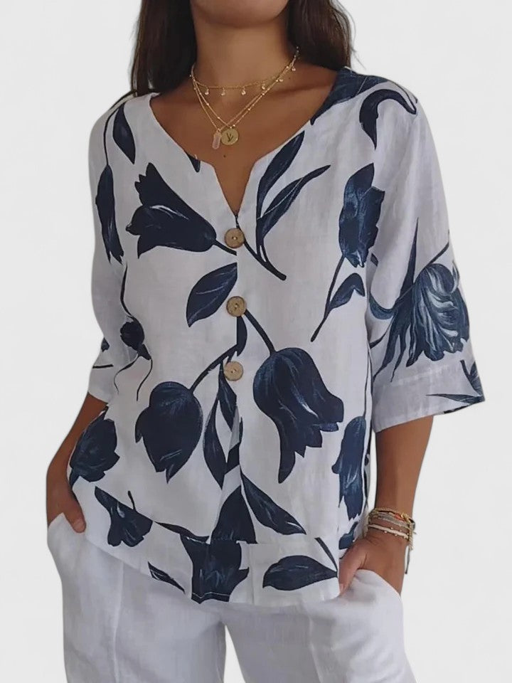 Zaria - Bequeme V-Ausschnitt Bluse