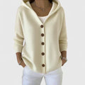 Albina | Damen Kapuzen-Strickjacke mit Knopfverschluss