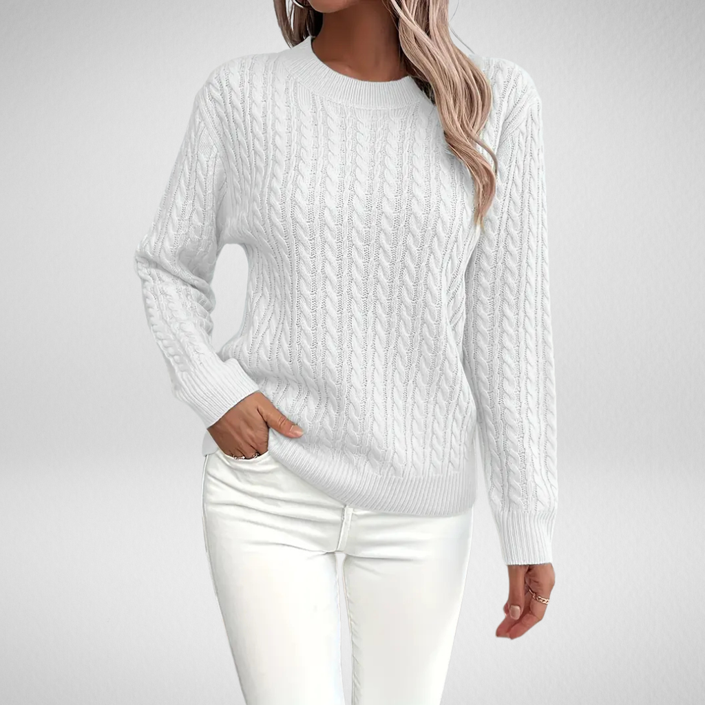 Aldine | Damen Strickpullover mit Zopfmuster in Weiß