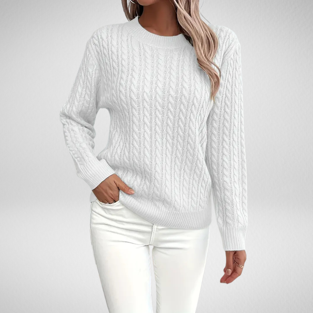 Aldine | Damen Strickpullover mit Zopfmuster in Weiß