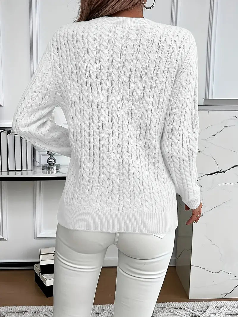 Aldine | Damen Strickpullover mit Zopfmuster in Weiß