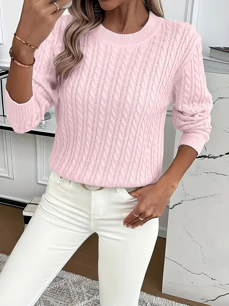 Aldine | Damen Strickpullover mit Zopfmuster in Weiß