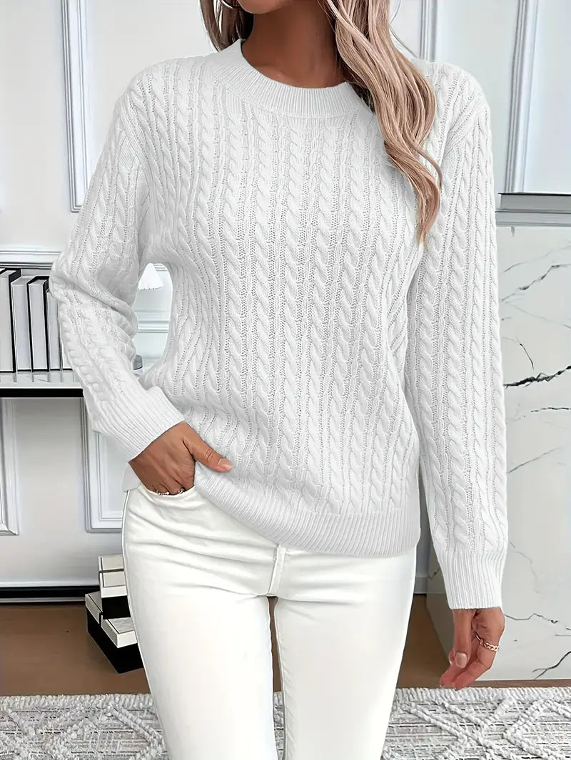 Aldine | Damen Strickpullover mit Zopfmuster in Weiß