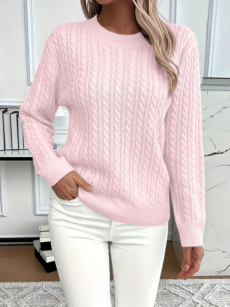 Aldine | Damen Strickpullover mit Zopfmuster in Weiß