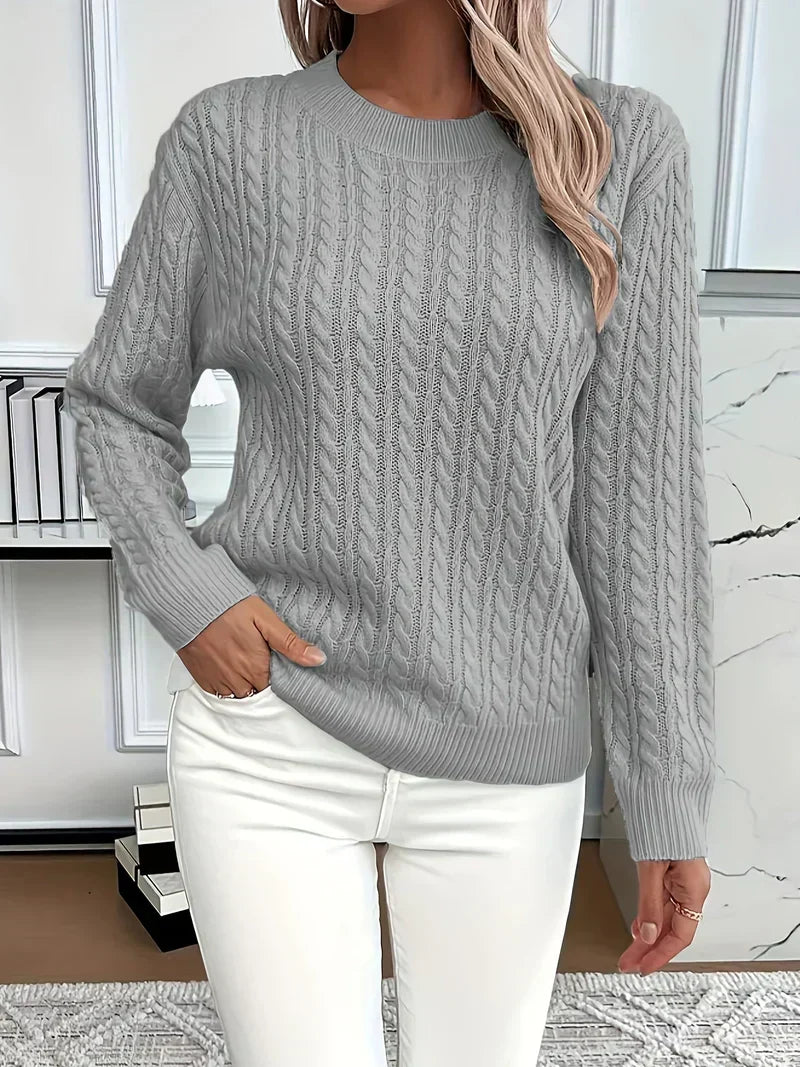 Aldine | Damen Strickpullover mit Zopfmuster in Weiß