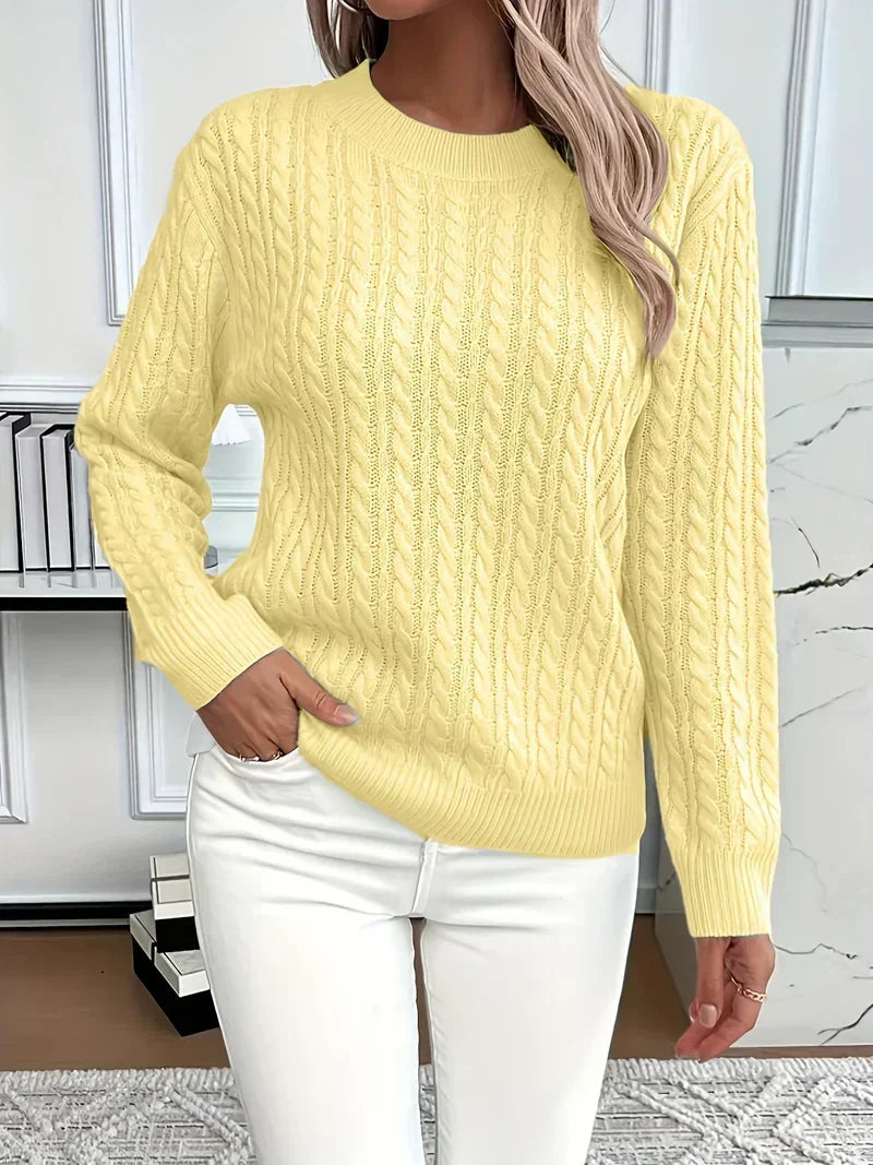 Aldine | Damen Strickpullover mit Zopfmuster in Weiß