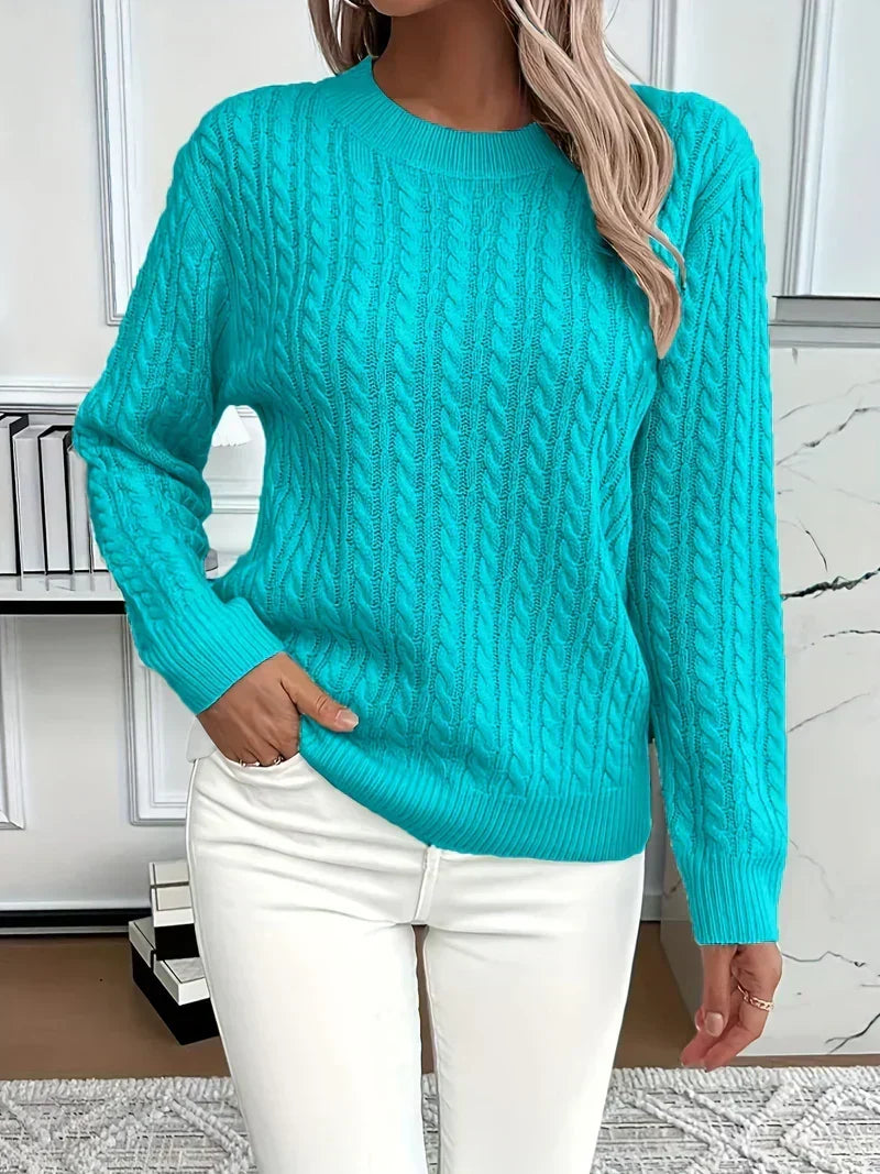 Aldine | Damen Strickpullover mit Zopfmuster in Weiß