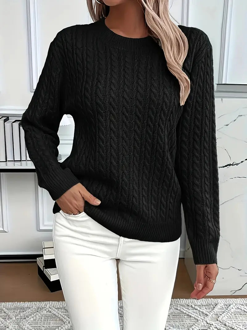 Aldine | Damen Strickpullover mit Zopfmuster in Weiß