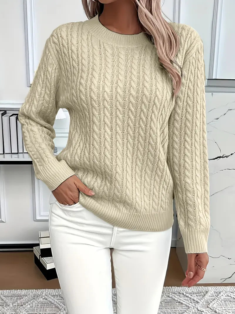 Aldine | Damen Strickpullover mit Zopfmuster in Weiß
