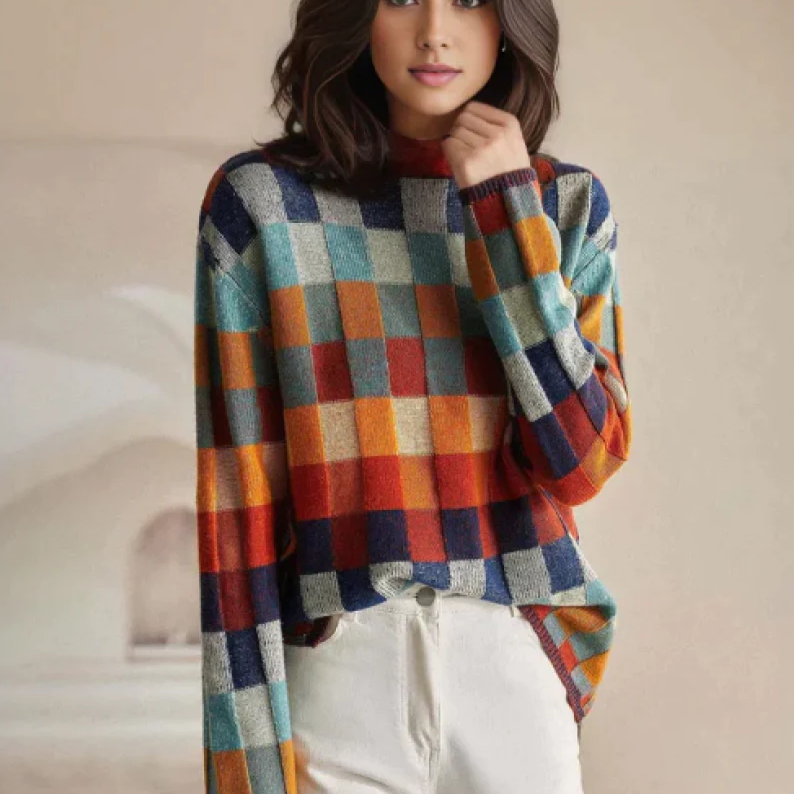 Aldona | Damen Bunter Rollkragen-Strickpullover