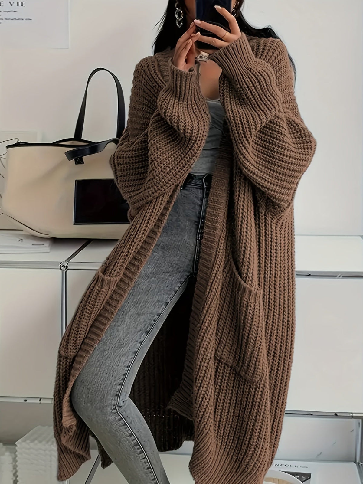 Aldvina | Oversized Damen Longline Strickjacke