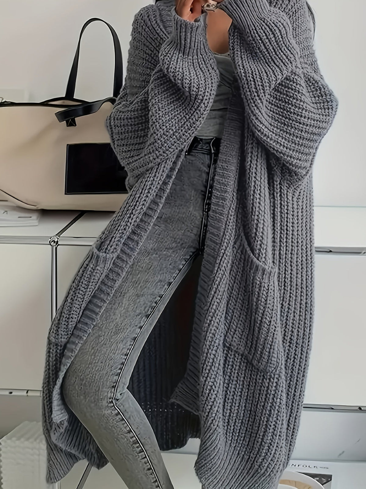 Aldvina | Oversized Damen Longline Strickjacke