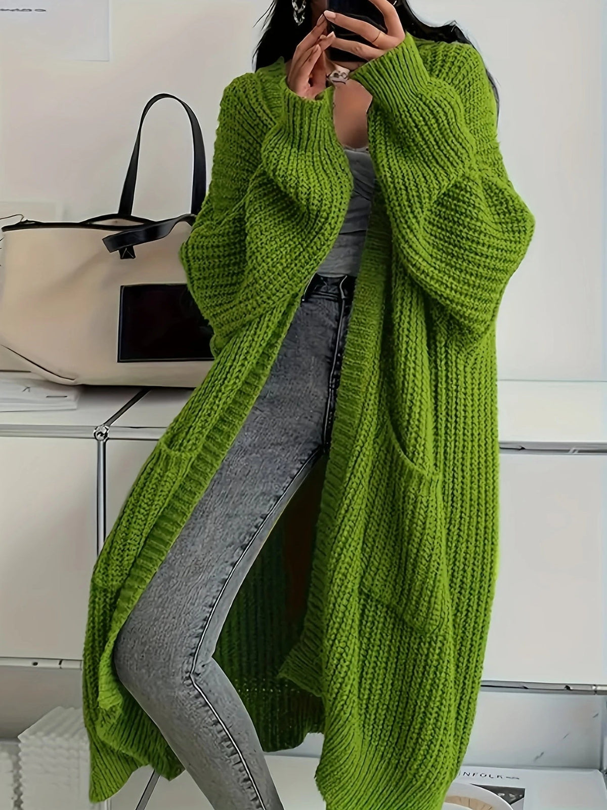 Aldvina | Oversized Damen Longline Strickjacke