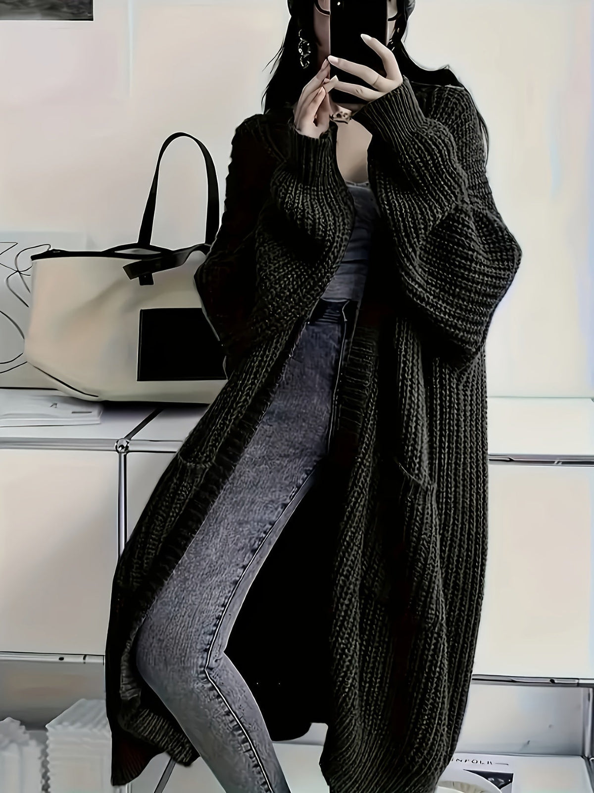 Aldvina | Oversized Damen Longline Strickjacke