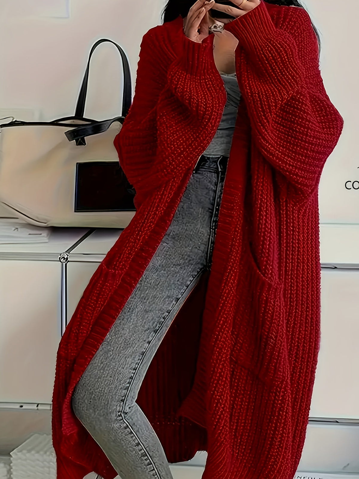 Aldvina | Oversized Damen Longline Strickjacke