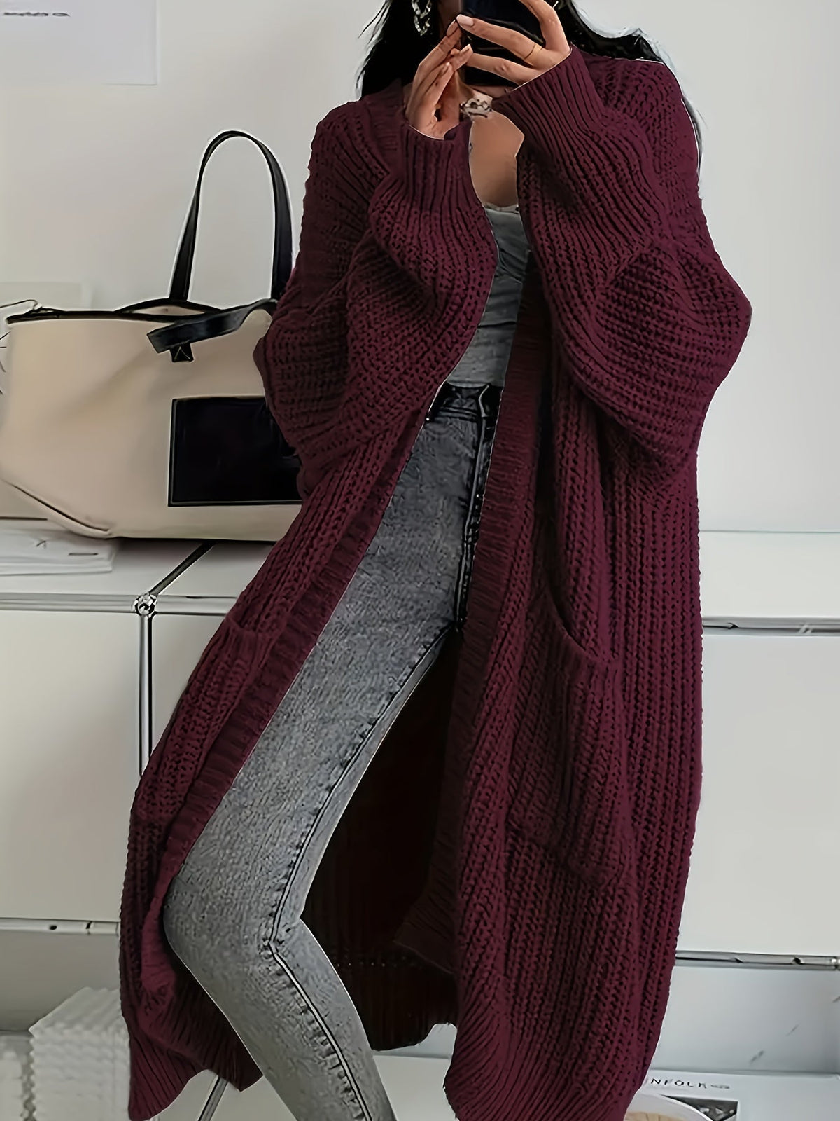 Aldvina | Oversized Damen Longline Strickjacke