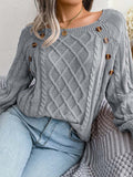 Aldwina | Damen Strickpullover mit Zopfmuster und Knöpfen