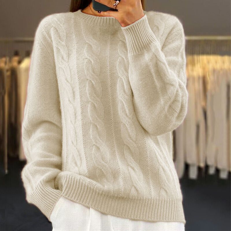 Almeda | Damen Rundhals Strickpullover mit Zopfmuster