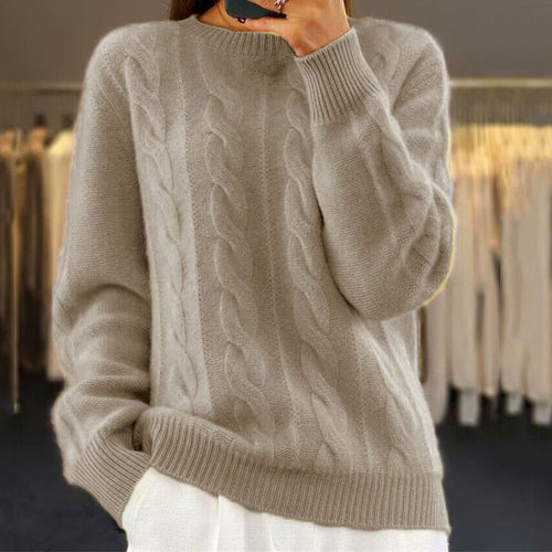 Almeda | Damen Rundhals Strickpullover mit Zopfmuster