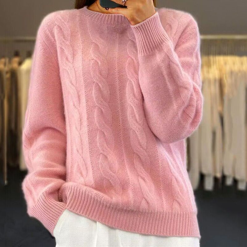 Almeda | Damen Rundhals Strickpullover mit Zopfmuster