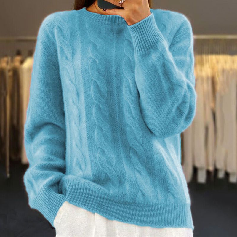 Almeda | Damen Rundhals Strickpullover mit Zopfmuster