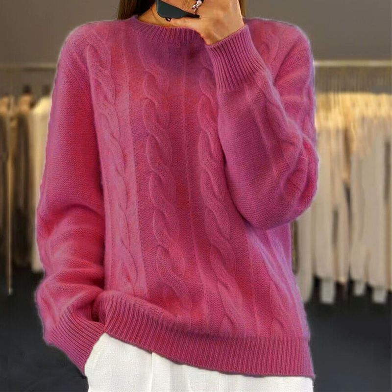 Almeda | Damen Rundhals Strickpullover mit Zopfmuster