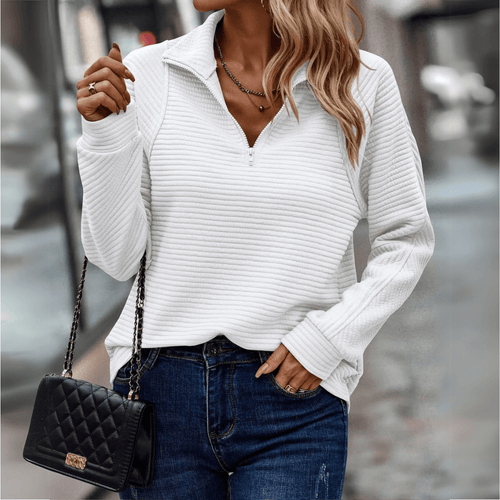 Almeke | Damen Ripp-Pullover mit Reißverschluss