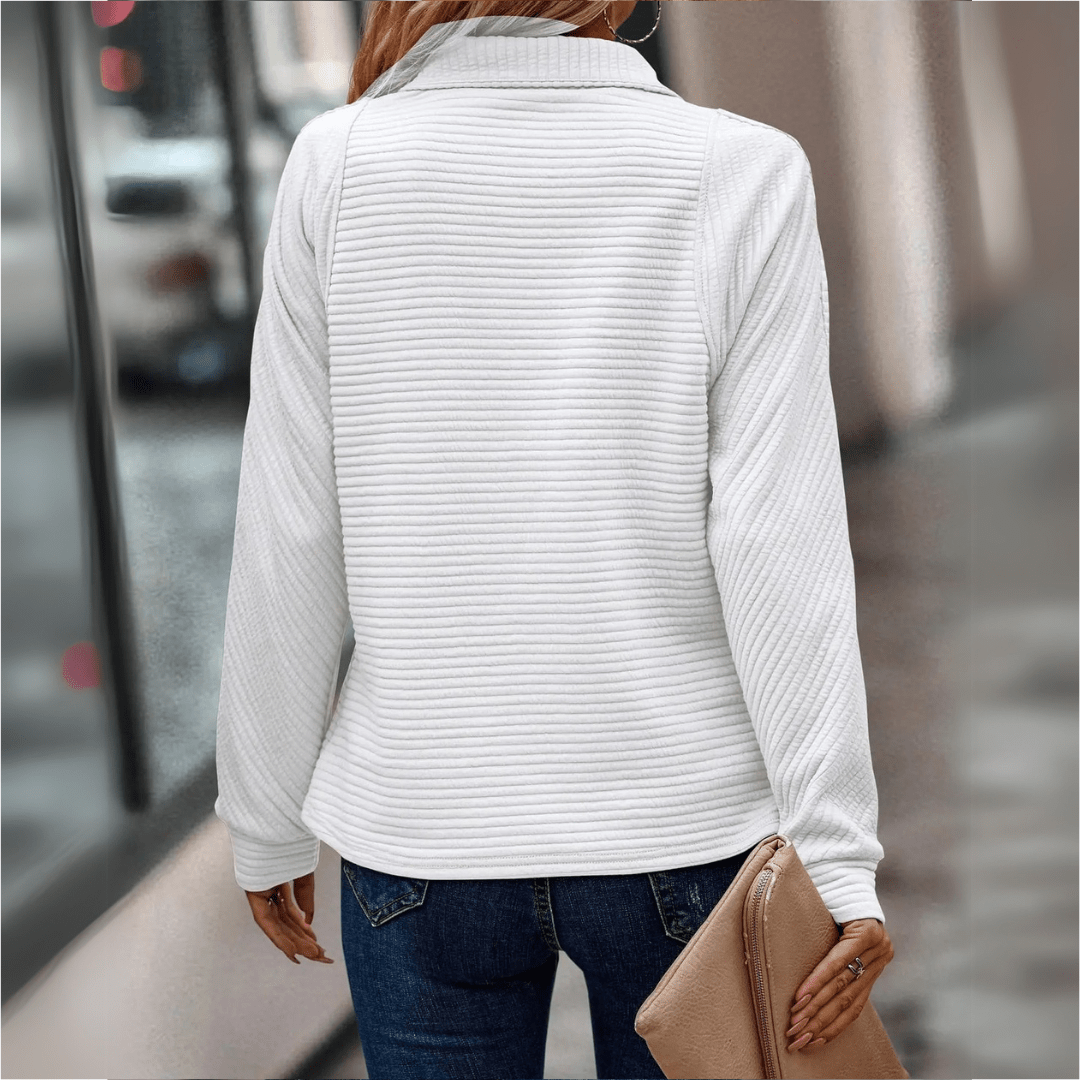 Almeke | Damen Ripp-Pullover mit Reißverschluss