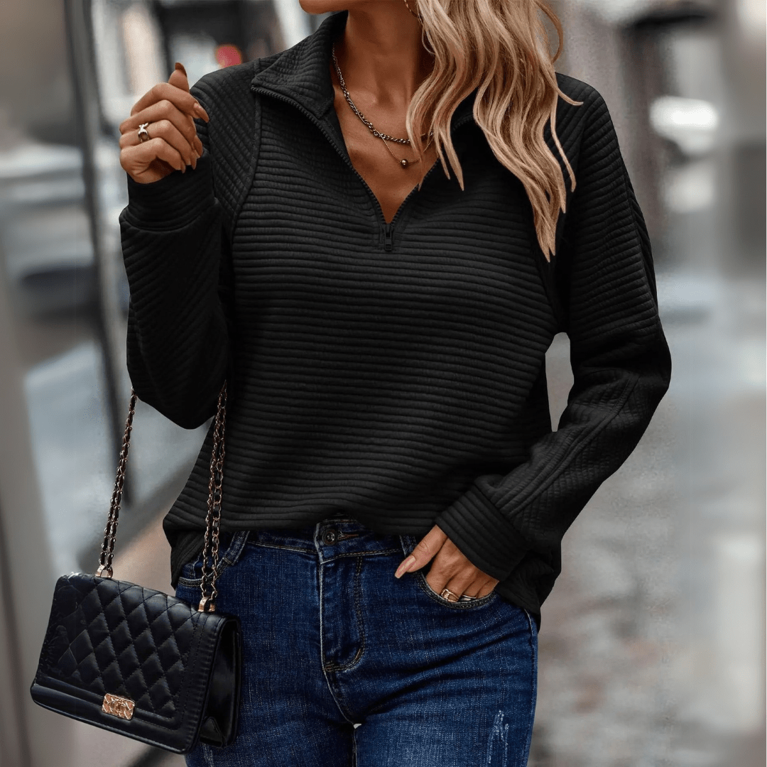 Almeke | Damen Ripp-Pullover mit Reißverschluss