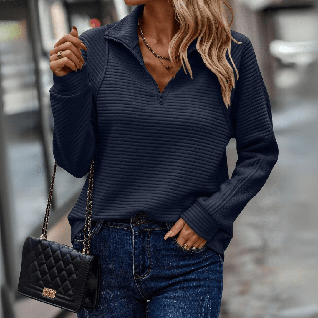 Almeke | Damen Ripp-Pullover mit Reißverschluss