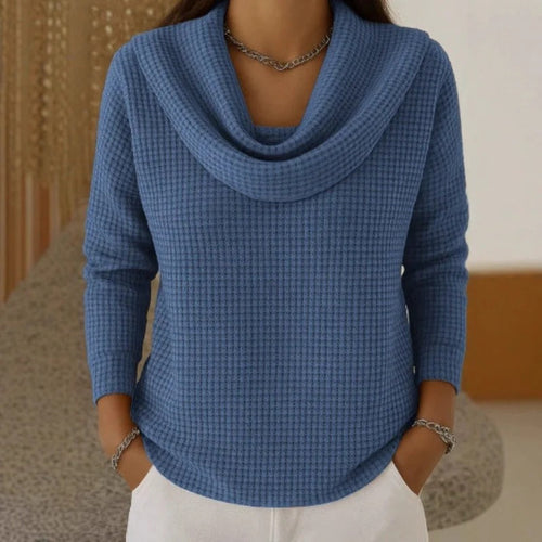 Almeke | Damen Pullover mit Wasserfallkragen und Waffelstruktur