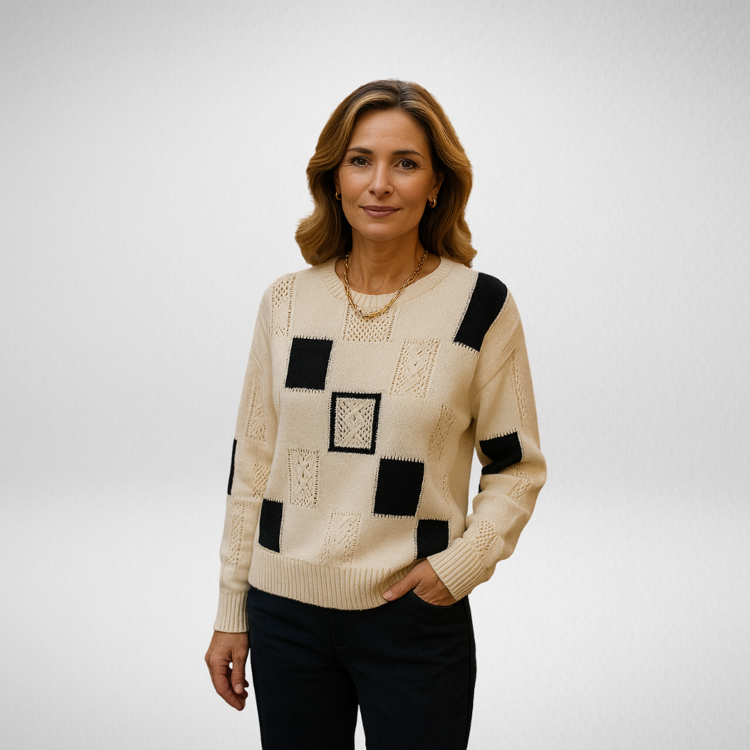 Almira | Damen Rundhals-Patchwork Strickpullover